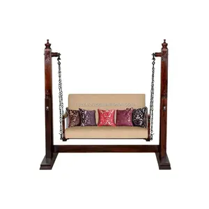 Balançoire Jhula en bois de couleur noyer pour salon, balançoires traditionnelles pakistanaises, 3 places, balançoire en bois naturel en bois de rose pour intérieur - Product Image 1