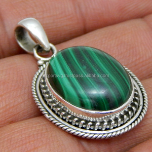 Pendentif en argent sterling 925 avec pierres précieuses en malachite et motif religieux élégant Bijoux de fête de mariage classiques Charms supplémentaires - Product Image 2