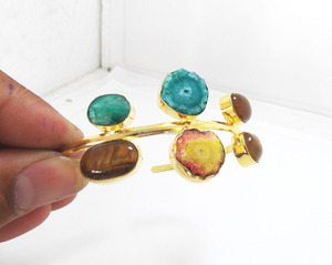 Multi <strong>Stone</strong> Gemstone With Gold Plated Handmade Vintage Design Natural Shape Adjustable Fashionable Gift for Her <strong>Bracelet</strong> Bangle