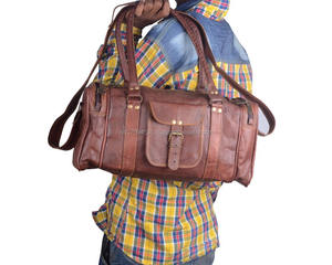 Fashion Brown 100% Genuine Leather Weekender Overnight Gym Top Layer Genuine Leather Duffel Traveling Bags With Shoe Compartment - Product Image 5