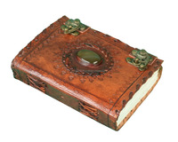 Carnet en cuir véritable marron gaufré à pierre unique, pages vierges, avec double fermoir en laiton antique, idéal pour cadeau (vente en gros)