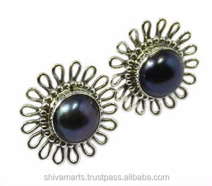 Pendiente de tuerca de Plata de Ley 925 sólida con Perla Negra, piedra preciosa, ajuste de bisel de oro rosa, joyería fina Unisex chapada en rodio - Product Image 2