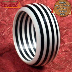 Wide Black White Layered Stripe Resin Acrylic Bangle <b>Bracelet</b> Etsy - Product Image 2