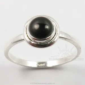 925 솔리드 스털링 실버 정품 블랙 오닉스 라운드 카보 숑 보석 사랑스러운 반지 모든 크기 최고의 선물! 인도 보석