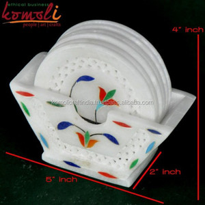 Juego de posavasos de mármol con incrustaciones florales de colores, posavasos artesanales de piedra india para decoración del hogar, vajilla y fines de regalo - Product Image 4