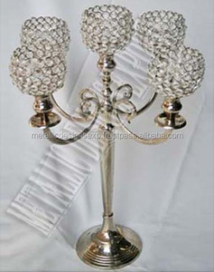Candelabros de hierro y metal plateado de 5 brazos con candelabros de cristal, tarro de linternas elegantes para decoraciones navideñas de boda - Product Image 3