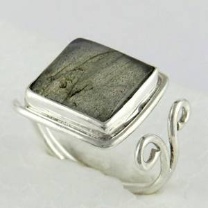 Bague en argent Sterling 925, Look Royal, Labradorite, forme carrée, bijoux en argent frais, vente en gros - Product Image 6