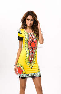 Vestido Sexy de Manga Corta con Estampado Africano Tradicional Dashiki para Mujer, Vestido Ajustado de Algodón con Estampado Dashiki - Product Image 4