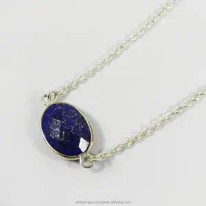 Lapis lazuli драгоценный камень 925 стерлингового серебра на длинной цепочке, новые драгоценные камни оптом серебряные ювелирные изделия