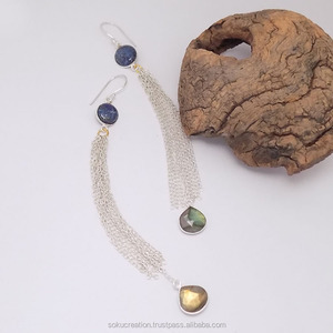 Pendiente colgante artesanal de diseñador de aspecto antiguo Chapado en plata 92,5 SOKU #3590 hecho a mano de buena calidad de producto - Product Image 2