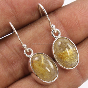 Boucles d'oreilles en argent sterling 925 avec pierres précieuses en quartz naturel RUTILATED Prix de gros - Product Image 1