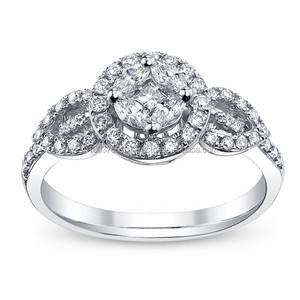 Bague de fiançailles/mariage certifiée avec diamant naturel rond brillant de 1,40 carat, sertie à griffes en or blanc 14 carats - Product Image 1