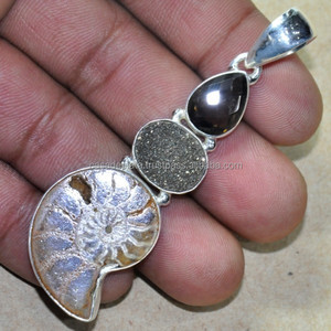 Gray Druzy Gemstone 925 Sterling Silver Pendant with Ammonite Natural Amethyst Diamond and Zircon <b>for</b> Bridal Fashion - Product Image 3