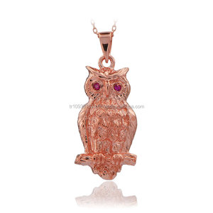 14K Solide Tri Couleur Or Hibou Mode Pendentif Collier Élégant Fine Jewelry - Product Image 2