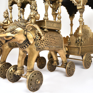 Sculptures de chariot en bronze doré, faites à la main en Inde, en bronze doré, grande taille, figurines, décoration d'intérieur, articles cadeaux, 40 x 20 pouces, BCR-02 - Product Image 4