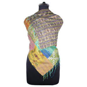 Kantha แผ่นปะผ้าไหมงานแฮนด์เมดผ้าพันคอสไตล์วินเทจผ้าพันคอดีไซน์ทันสมัยสำหรับเด็กผู้หญิงผ้าพันคอ SC1436วินเทจผ้าเย็บมือสไตล์วินเทจ - Product Image 1