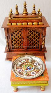 <strong>Best</strong> Hand Painted Copper Wooden <strong>Temple</strong> With Gate Traditional Pooja Mandir Wall Mounted Mandap Sheesham Wood Altar for Worship - Product Image 5