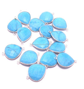 Plata de Ley 925 turquesa Natural Multi piedras preciosas hallazgos de joyería forma de corazón chapado en oro conector Doble - Product Image 3