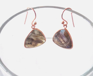 Boucles d'oreilles en Labradorite naturelle faite à la main et pierres précieuses multiples plaquées or rose avec CZ pour la fête de mariage ou le cadeau - Product Image 1