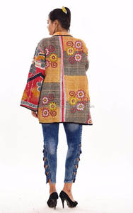 <b>Vintage</b> Cotton Kantha Sari <b>Jacket</b> Reversible <b>Women</b> Coat Wholesaler - Product Image 4