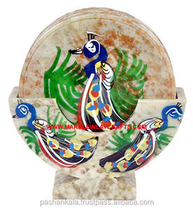 Natural Soapstone Painted Tea <b>Coaster</b> <b>Set</b> - Product Image 1