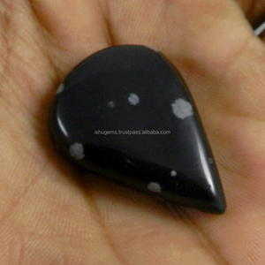 Obsidienne naturelle en forme de flocon de neige, cabochon en pierre précieuse de 23x33mm pour bijoux - Product Image 3