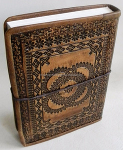 Wholesale Handmade unique dark-Light shade genuine embossed tan color <b>leather</b> notebook. - Product Image 3