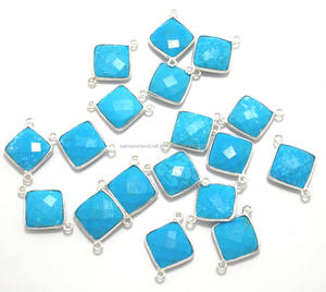 925 argent Sterling naturel Turquoise pierre précieuse trouver forme carrée plaqué or fabrication de bijoux Double caution lunette connecteur - Product Image 1