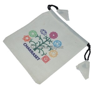 Chakra with <b>Tree</b> Printed on White Velvet Pouch <b>Bags</b> Jewelry Stone Gift Packing - Product Image 1