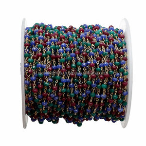 Cuentas Redondas de 3mm de Color Blanco Natural Envueltas en Alambre, Cadena de Cuentas Estilo Rosario - Product Image 1