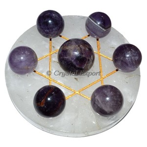 Estrella de David con 7 Bolas de amatista en base de cuarzo cristal - Product Image 1
