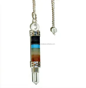 Tujuh Pendulum Diikat Chakra untuk Dijual: Batu Chakra Penyembuhan Pendulum Sampai Bawah: Pendulum Logam: Kristal