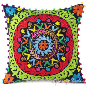 16\" Bohemian Decor <b>Indian</b> Suzani Embroidered Decorative Couch Pillow <b>Cushion</b> Cover Hippie Bohemian Art Print Wholesale - Product Image 1