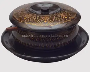 Wooden Lacquer work sugar Pot Black color sugar case , Antique traditional wooden sugar pot , Wooden Lacquer art small sugar box