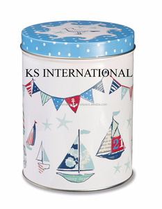 Boîte de rangement ronde en métal imprimé avec couvercle Laque Technics Organisateur de bureau pour le stockage des épices - Product Image 1