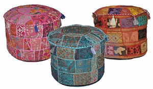 Housse de pouf ottoman brodée en patchwork rond Housse de pouf ottoman traditionnel indien - Product Image 4