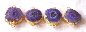 Hecho a mano chapado en oro doble fianza Natural Druzy 20-25mm Multi-piedra preciosa Solar cuarzo colgante conector joyería hallazgos componentes - Product Image 4