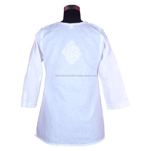 DR161 Indian Cotton Chicken Embroidered Cotton <b>Kurti</b> Women Designer Chicken Embroidered Tunic Shirt Cotton <b>Chikankari</b> Shirt - Product Image 2
