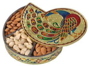 Boîte à chocolat décorative en meenakari faite à la main, motif paon |   Boîte de fruits secs |   Boîte de rangement au meilleur design - Product Image 2