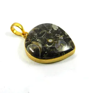 Liontin Batu Permata Jasper Alami Longgar, Perhiasan Fesyen Lapis Emas 18K