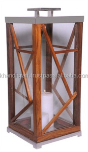 New arrival Low Ramadan <b>Hurricane</b> Wooden Glass Christmas <b>Lantern</b> Stylish Wooden Candle Stand Jars for Home Decoration - Product Image 2