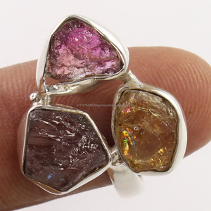 Anillo de Plata de Ley 925 con Turmalina Rosa y Amarilla de Diseño Elegante, Piedra en Bruto, Estilo Indio, para Bodas, Fiestas y Eventos Religiosos - Product Image 2