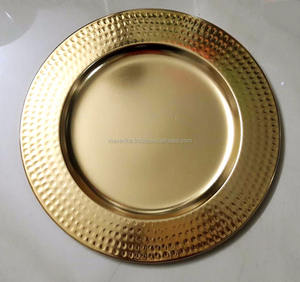 Bordure martelée métal rond or assiette de chargeur plats faits à la main et assiettes pour mariage de luxe dîners décor - Product Image 3