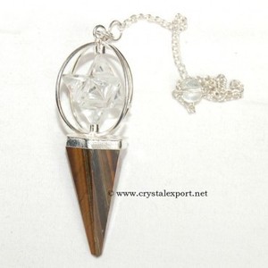 Tiger Eye Faceted and Merkaba Pendulums : Wholesale Gemstone Pendulums - Product Image 1