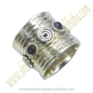 Vente en gros de nouvelle bague de méditation en argent sterling 925 à la mode avec bagues d'éternité en vermeil avec améthyste - Product Image 3