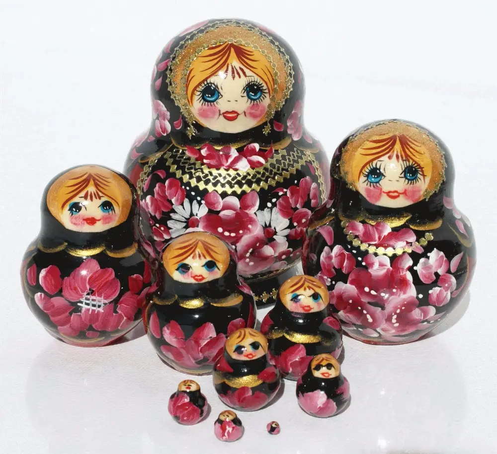 Zwart Poppen Met Vinous Schilderen Russische Matroesjka Poppen Voor Koop Nesting Dolls Voor Kinderen Set 10 Pc