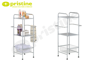 Étagère de rangement en métal à 3 niveaux avec barres porte-serviettes et panier pour l'organisation de la salle de bain, design minimaliste, forme rectangulaire - Product Image 6