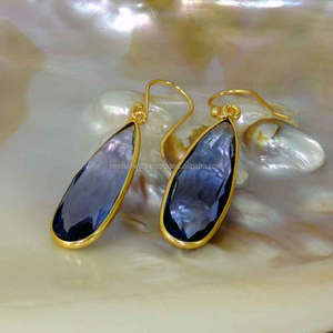 Pendientes de iolita de 10x30mm con forma de pera, pendientes de gota chapados en oro con piedras preciosas facetadas, joyería fina para mujer, pendientes de lágrima de iolita púrpura - Product Image 3