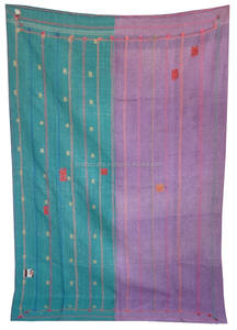 Vintage Sari Brocade Kantha Quilt Wholesale Stripe Hand Embroidered <b>Blanket</b> - Product Image 5