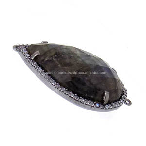 Labradorite diamant pavé de pierres précieuses pendentif bijoux connecteur en argent Sterling 92.5 pierre précieuse - Product Image 2